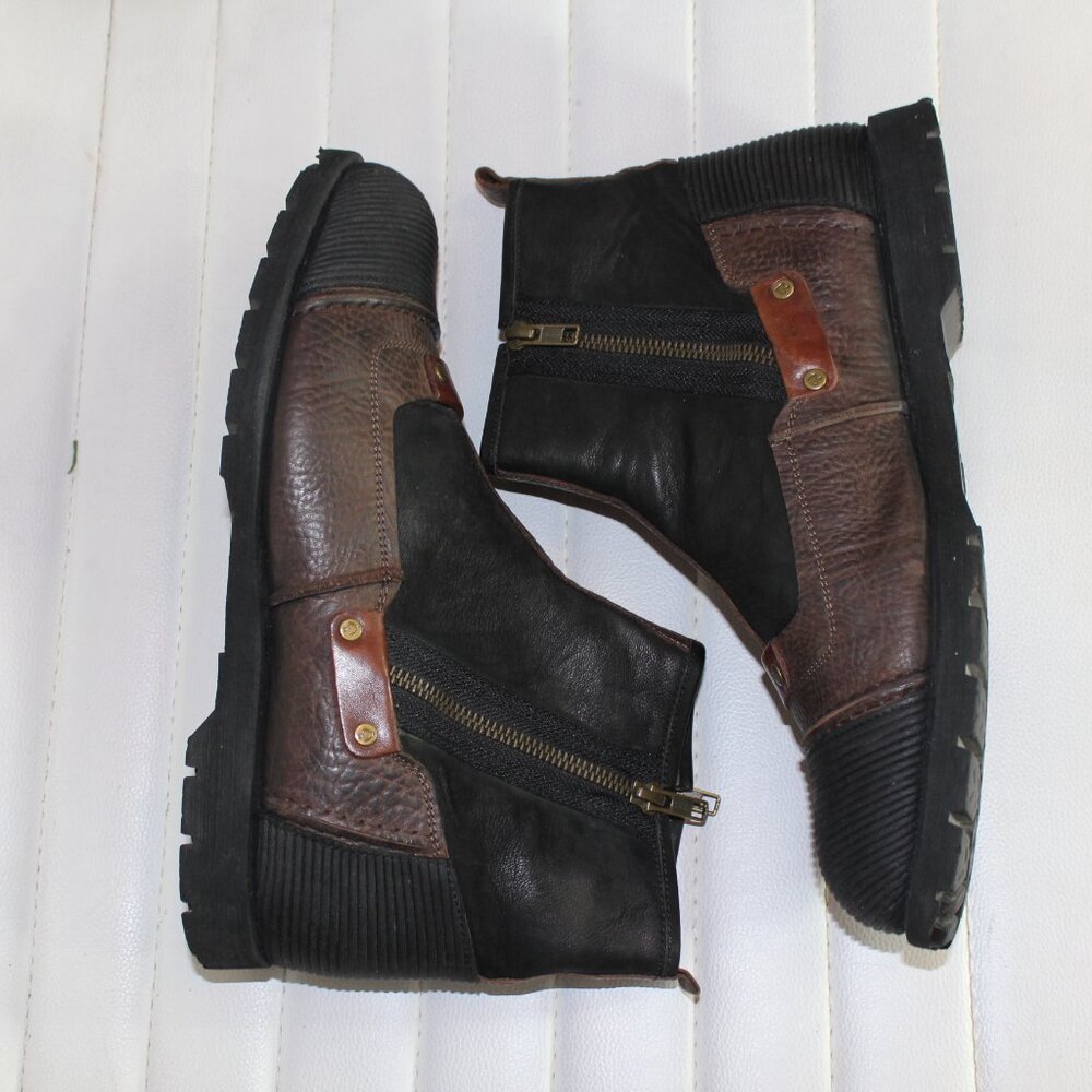 Mystic Elle Double sides  Zipper Ankle  boots black brown Vegan Leather size 41